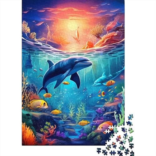 Delphin-Puzzle, rechteckig, aus 100 Prozent recycelter Pappe, Puzzle für Erwachsene und Kinder, Ostergeschenke, 38 x 26 cm, 1000 Teile von TBDUEPS