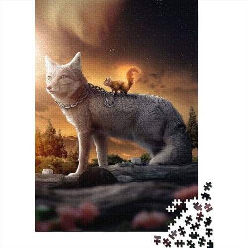 Der Fuchs und das Eichhörnchen, 1000-teiliges Puzzle, Holzpuzzle, Spielzeug, Familienspiel, Schwierigkeitsgrad, Herausforderung, Puzzles 1000 Teile (75 x 50 cm) von TBDUEPS