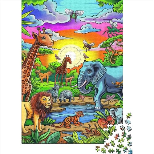 Dschungeltiere-Puzzle, einzigartige Heimdekoration, 100% recycelte Pappe, Puzzle für Jungen oder Mädchen, 70 x 50 cm/1000 Teile von TBDUEPS