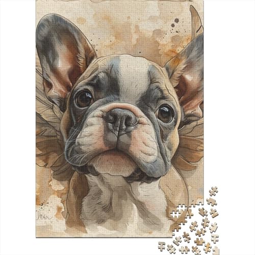 Französische Bulldogge Puzzle, schwierige Herausforderung, 100 Prozent recycelter Karton, Puzzle für Erwachsene, Teenager, 38 x 26 cm/1000 Teile von TBDUEPS