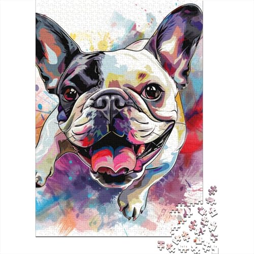 Französische Bulldogge Puzzle Relax Challenge Spielzeug Papier Rechteckiges Puzzle für Jungen oder Mädchen Vatertagsgeschenke 70x50cm/1000 Teile von TBDUEPS