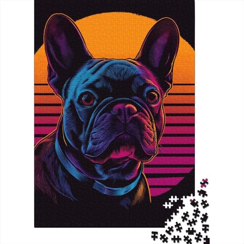 Französische Bulldogge Puzzle Relax Challenge Spielzeug Papier Rechteckiges Puzzle für Jungen oder Mädchen Vatertagsgeschenke 70x50cm/1000 Teile von TBDUEPS