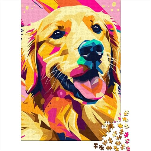 Golden Retriever Puzzle Familienspaß Papier Rechteckiges Puzzle für Kinder und Erwachsene ab 12 Jahren Geburtstagsgeschenk 38x26cm/1000 Teile von TBDUEPS