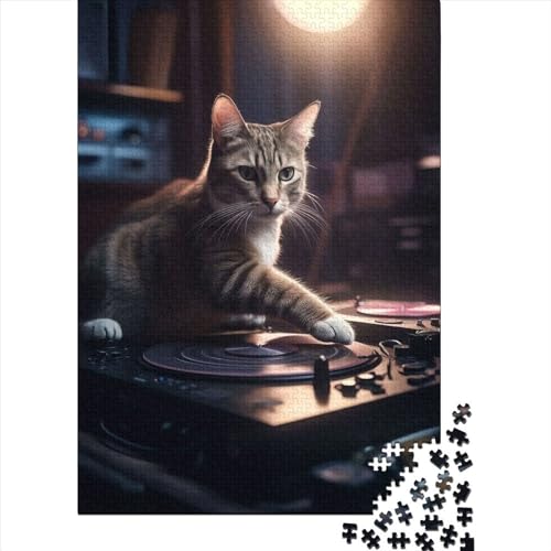 Holzpuzzle 1000 Teile, Deejay Cat Scratching Club, Puzzle, Familienspiel, Puzzle, Erwachsene und 1000 Teile (75 x 50 cm) von TBDUEPS