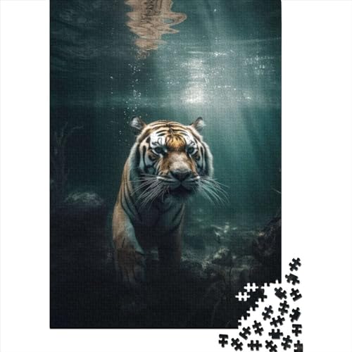 Holzpuzzle 1000 Teile, Tiger-Unterwasserschwimmpuzzle, Familienspiel, Puzzle, Erwachsene und 1000 Teile (75 x 50 cm) von TBDUEPS