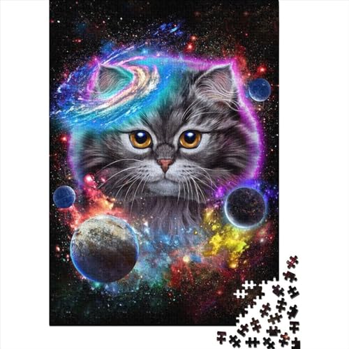 Holzpuzzle 500 Teile, Katze im Galaxie-Weltraum-Kosmos-Puzzle, Familienspiel, Puzzle, Erwachsene und 500 Teile (52 x 38 cm) von TBDUEPS