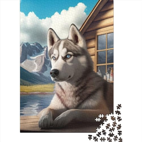 Holzpuzzle-Spielzeug für 1000 Teile, Husky im Urlaub, Puzzles für Jungen und Mädchen, Lernspiele für über 18-Jährige, 1000 Teile (75 x 50 cm) von TBDUEPS