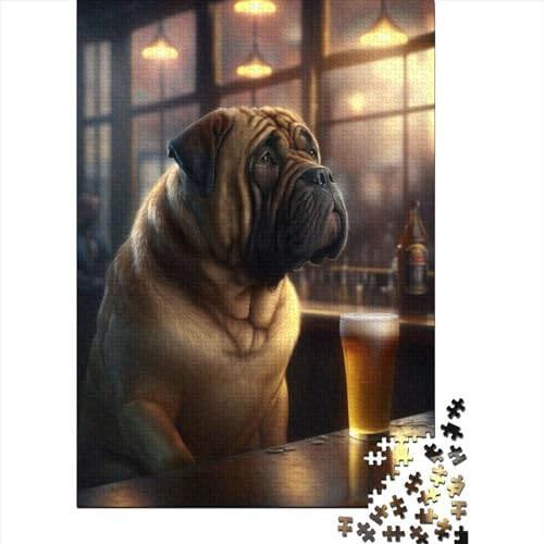 Mastiff-Hund trinkt Bier. Puzzle für Erwachsene, 500-teiliges Puzzle für Erwachsene, Puzzle aus Holz, kreativ für Erwachsene, anspruchsvolles Spiel, 500 Teile (52 x 38 cm) von TBDUEPS