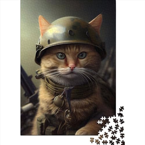 Militärkatzen-Puzzle 1000 Teile, Holzpuzzle für Erwachsene, Puzzlespiele, Lernspielzeug, 1000 Teile (75 x 50 cm) von TBDUEPS