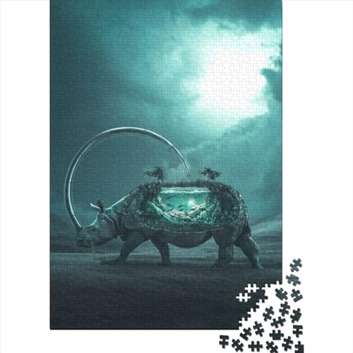 Nashorn-Aquarium-Puzzle für Erwachsene, 1000 Teile, schwierige Puzzles, Erwachsenen-Puzzle, Heimdekorationskunst, Holzpuzzle für Erwachsene, 1000 Teile (75 x 50 cm) von TBDUEPS