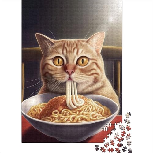 Puzzle 1000 Teile für Erwachsene, lustige Katze isst Ramen, 1 Puzzle aus Holz, rechteckig, kreatives Puzzle, Geschenk für Freunde und Familie, 1000 Teile (75 x 50 cm) von TBDUEPS