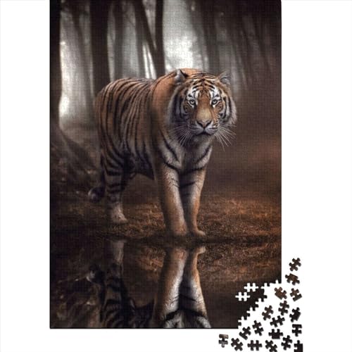 Puzzle 500 Teile Tiger Stare Puzzle Dekompressionsspielzeug Holzpuzzle Geburtstagsgeschenke für Erwachsene 500 Stück (52x38cm) von TBDUEPS