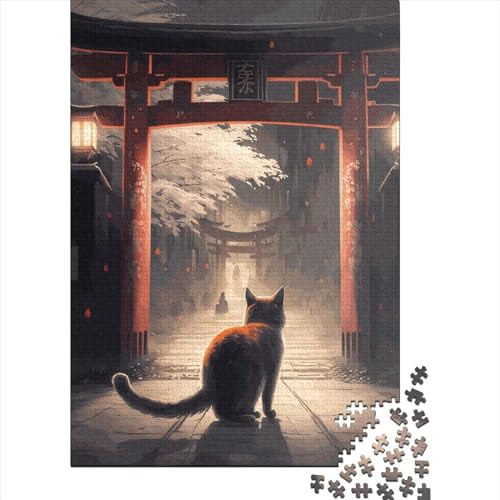 Puzzle für Erwachsene, 1000 Teile, Katze, Japan, DIY, kreatives Puzzle, Holzpuzzle für ab 18 Jahren und Erwachsene, 500 Teile (52 x 38 cm) von TBDUEPS