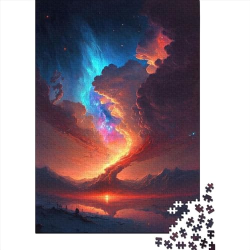 Puzzle für Erwachsene, 1000 Teile, Roter und Blauer Epischer Himmel, DIY-Kreativpuzzle, Holzpuzzle für ab 18 Jahren und Erwachsene, 500 Teile (52 x 38 cm) von TBDUEPS