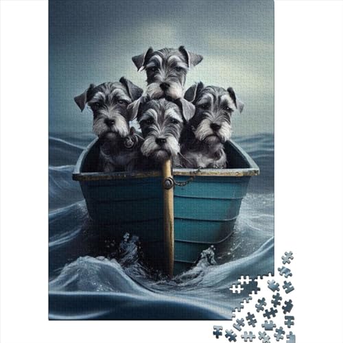 Puzzle für Erwachsene, 1000 Teile, Schnauzer-Welpen auf dem Wasser, Lernspielzeug, Puzzle, Heim-Wanddekoration, 1000 Teile (75 x 50 cm) von TBDUEPS