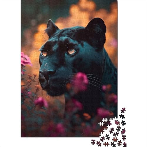 Puzzle für Erwachsene, 1000 Teile, geblümter schwarzer Panther, DIY-Kreativpuzzle, Holzpuzzle für ab 18 Jahren und Erwachsene, 1000 Teile (75 x 50 cm) von TBDUEPS