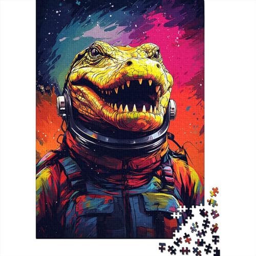 Puzzle für Erwachsene, 300 Teile, farbenfrohes künstlerisches Astronauten-Krokodil-Puzzle für Teenager, Puzzlespiel für Erwachsene und Teenager, Familienpuzzlespiel, 300 Teile (40 x 28 cm) von TBDUEPS