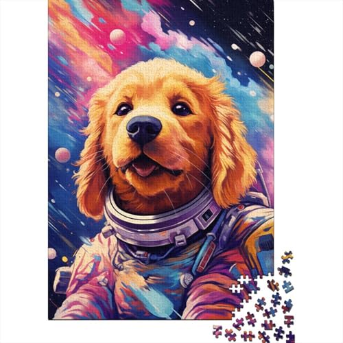 Puzzle für Erwachsene mit 1000 Teilen, künstlerisches Astronauten-Golden Retriever-Puzzle, Holzpuzzle, Gehirn-Herausforderung, Puzzle-Spielzeug, 1000 Teile (75 x 50 cm) von TBDUEPS