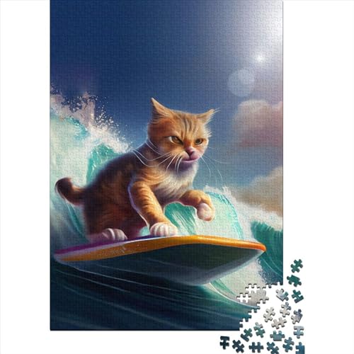 Puzzle für Erwachsene mit 1000 Teilen, lustiges Katzen-Surfen 2, Puzzle aus Holz, Denksportaufgabe, Puzzle, Spielzeug, Spiel, 1000 Teile (75 x 50 cm) von TBDUEPS