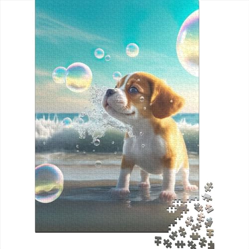 Süßer Hund am Meer, Puzzle 1000 Teile, Puzzle für Erwachsene, Lernspiele, Spielzeug, DIY, kreatives Holzpuzzle, Geschenke, 1000 Teile (75 x 50 cm) von TBDUEPS