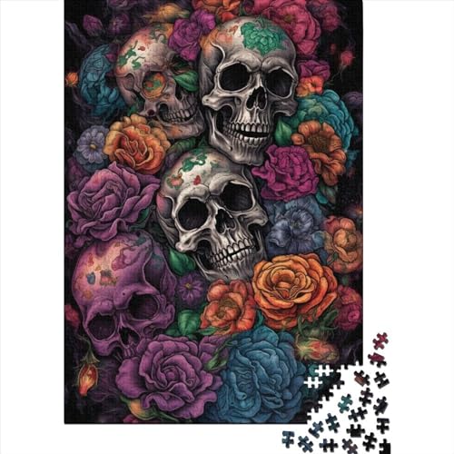 Totenkopf und Rosen, Totenkopf-Rose5, Puzzle, 300 Teile, Puzzle für Erwachsene, Puzzle-Sets für die Familie, Lernspiel, 300 Teile (40 x 28 cm) von TBDUEPS