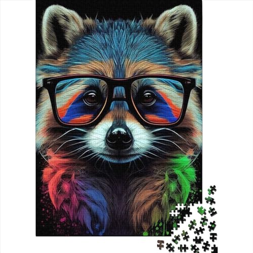 Waschbär-Pop-Art-Tier 1 Puzzle 300 Teile, Puzzle für Erwachsene, Lernspiele, Spielzeug, DIY, kreatives Holzpuzzle, Geschenke, 300 Teile (40 x 28 cm) von TBDUEPS