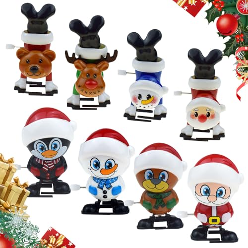 Weihnachts Aufziehspielzeug, 2025 Neu Aufziehspielzeug Weihnachtsmann-Pinguin-Schneemann-Elch Uhrwerk Lauf- und Springspielzeug, Kleinigkeiten für Weihnachtsstrümpfe und Geschenktütenfüller (8Pcs-#B) von TBLMPNE