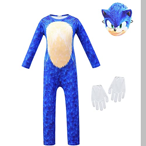 TBNRFrags Jungen Sonic The Hedgehog Klassisches Kinder Cosplay Kostüm Kinder Spiel Verkleidung Mädchen Overall (Blau, 5-6 Jahre) von TBNRFrags