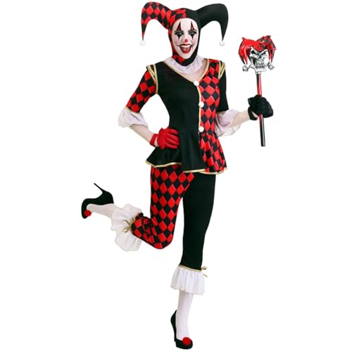 TBTROQXCT Böser Narr, Halloween-Kostüm, Damen-Kostüm, gruselig, Zirkus, Seelen, Zombie-Clown, Kostüm, Kostüm, Party, Karneval(Black1,L_CLOWN) von TBTROQXCT