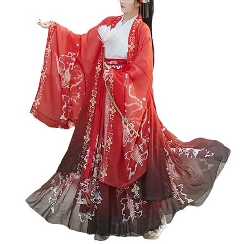 TBTROQXCT Chinesischer Hanfu-Umhang for Damen, Langer Umhang mit Phönix-Aufdruck, Weite Ärmel, offene Vorderseite, Strickjacke, fließende Hanfu-Robe, Kostüm der Wei Jin-Dynastie (Grau, M)(Red1,M) von TBTROQXCT