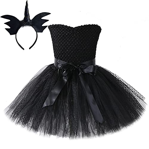 TBTROQXCT Einhorn Böser Engel Tutu Kleid for Mädchen Teufel Halloween Kostüme for Kinder Schwarzer Engel Kostüm Mädchen Prinzessin Flügel Outfits(Dress Headband,90) von TBTROQXCT