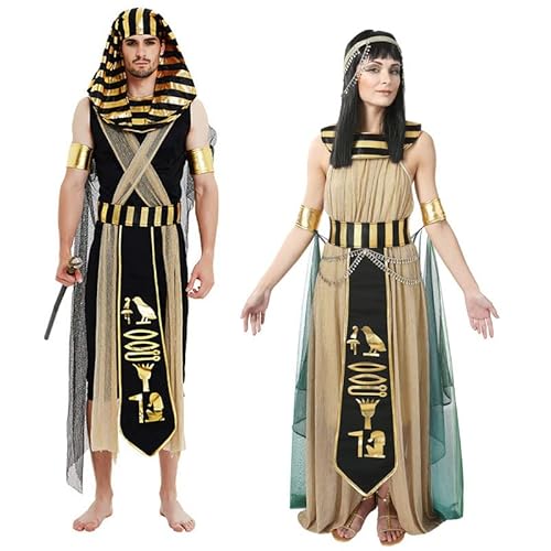 TBTROQXCT Halloween Herren Pharao Kostüm Cosplay Ägypten Ägyptischer König Frauen Kaiserin Kleopatra Königin Priester Kostüm Outfits for Erwachsene(Men,L) von TBTROQXCT