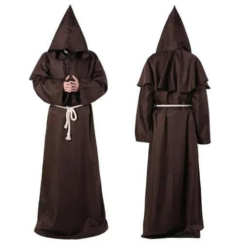 TBTROQXCT Halloween Zauberer Kostüm Cosplay Mittelalter Kapuzenrobe Kostüm Mönch Mönch Roben Priester Kostüm Antike Kleidung Christlicher Anzug(Coffee1,L) von TBTROQXCT