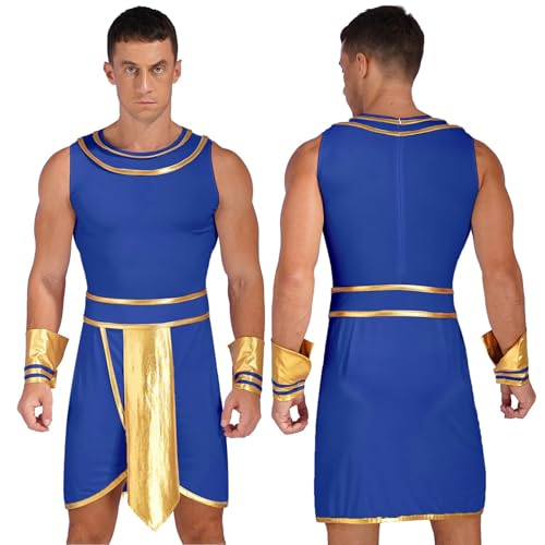 TBTROQXCT Herren Halloween Ägyptischer Pharao König Cosplay Kostüm Kontrastfarbe Kleid mit Manschetten Mottoparty Altes Ägypten Rollenspiel Kleidung(Blue1,3XL) von TBTROQXCT