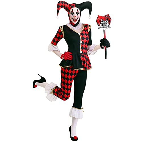 TBTROQXCT Karneval Halloween Dame Harlekin Zirkus Clown Kostüm Verrückt Böse Frech Pennywise Spielanzug Cosplay Phantasie Party Kleid(Black1,M) von TBTROQXCT