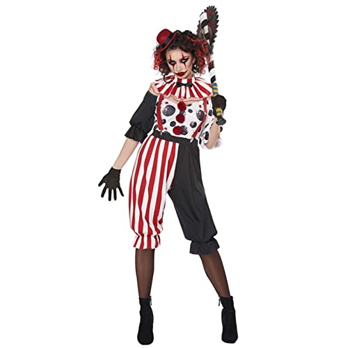 TBTROQXCT Karneval Halloween Dame Harlekin Zirkus Clown Kostüm Verrückt Böse Frech Pennywise Spielanzug Cosplay Phantasie Party Kleid(Red1,M) von TBTROQXCT