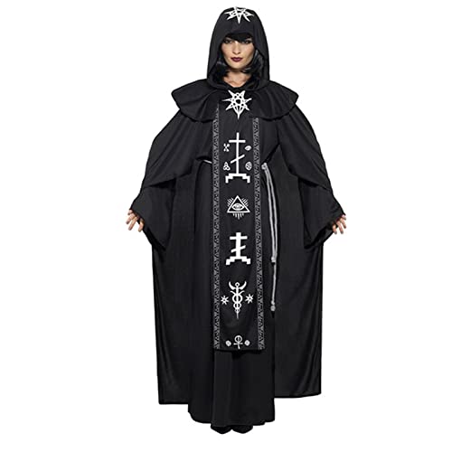 TBTROQXCT Karneval Halloween Paare Spooktacular Dark Wizard Kostüm Mittelalter Religiöse Kutte Robe Cosplay Phantasie Party Kleid(Woman,L) von TBTROQXCT