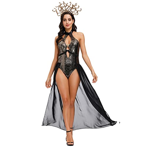 TBTROQXCT Kostüm - Altes Ägypten, Ägypter-Kostüm for Damen, Halloween-Kostüme, mittelalterliche römische Prinzessin, Hydra, Hexe, Cosplay-Kleidung(Black1,M) von TBTROQXCT