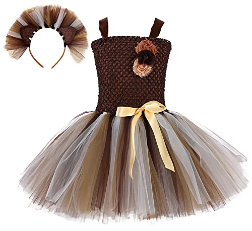 TBTROQXCT Mädchen Braunes Löwenkleid Baby Mädchen Geburtstagsparty Kleid mit Stirnband Kinder Halloween Festzug Durchführen Tier Cosplay Kostüm(3XL) von TBTROQXCT