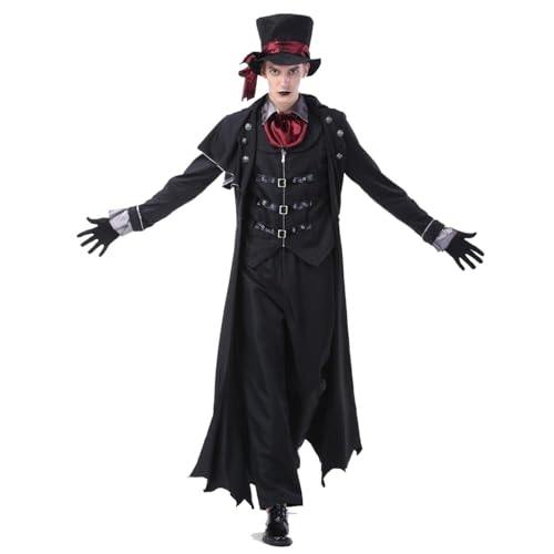 TBTROQXCT Männer Frauen Vampir Halloween Kostüm Herr und Frau Paar Cosplay Outfit mit Umhang Vampir Kleid Kostüme Maskerade Bühne Kostüme Cosplay Kostüme(Men,XL) von TBTROQXCT