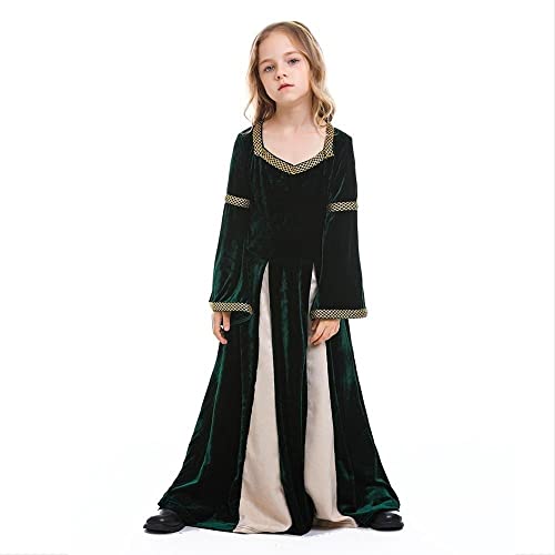 TBTROQXCT Mittelalterliches Renaissance-Kostüm for Prinzessin und Königin, grünes mittelalterliches Swing-Kleid, Vampir-Halloween-Kostüm for Kinder(M) von TBTROQXCT