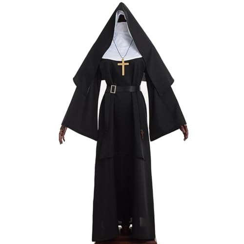 TBTROQXCT Nonnen-Halloween-Kostüm for Damen, gruseliges Cosplay-Mary-Priester-Kleid(L_NUN COSTUME) von TBTROQXCT