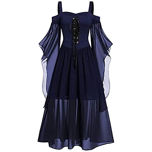 TBTROQXCT Schulterfreies Kleid for Damen, Halloween, U-Boot-Ausschnitt, Fliegenärmel for Damen, Hexenkostüm, Frauen, Difrases Hallowen Mujer Vampire(Dark blue1,4XL) von TBTROQXCT