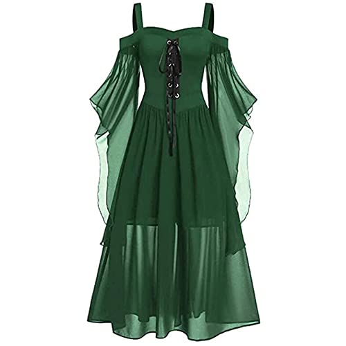 TBTROQXCT Schulterfreies Kleid for Damen, Halloween, U-Boot-Ausschnitt, Fliegenärmel for Damen, Hexenkostüm, Frauen, Difrases Hallowen Mujer Vampire(Green1,3XL) von TBTROQXCT