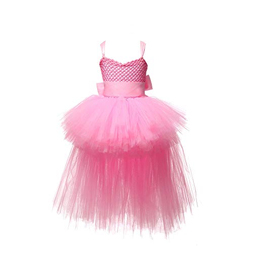 TBTROQXCT Schwarze Mädchen Kleid Tulle V-Ausschnitt Zug Mädchen Abendparty Kleider Kinder Mädchen Ballkleid Kleid Halloween Kostüm 2-8y(Pink1,L) von TBTROQXCT