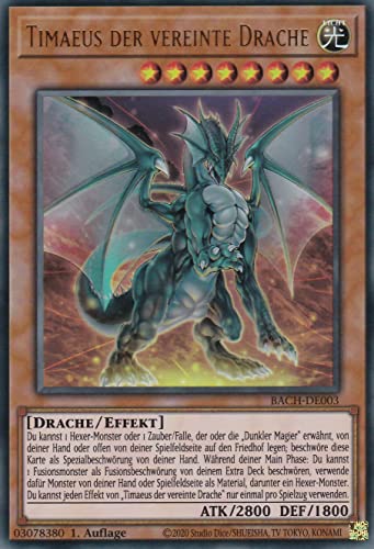 TCG BACH-DE003 - Timaeus der vereinte Drache - Ultra Rare - Deutsch - 1. Auflage - im Set mit Ultrapro Toploader - Yugioh von TCG