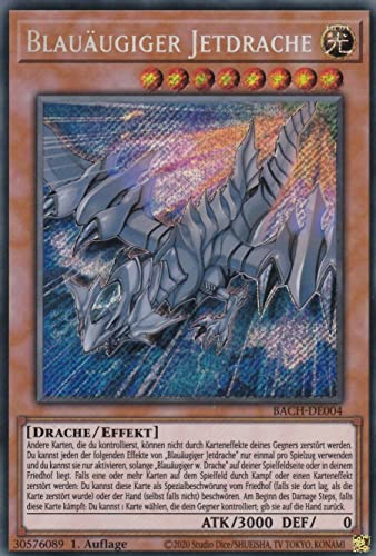 TCG BACH-DE004 - Blauäugiger Jetdrache - Secret Rare - Deutsch - 1. Auflage - im Set mit Ultrapro Toploader - Yugioh von TCG