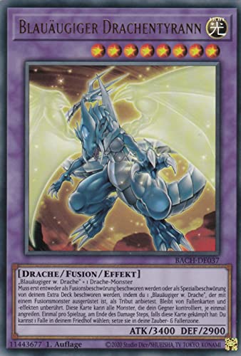 TCG BACH-DE037 - Blauäugiger Drachentyrann Ultra Rare Deutsch 1. Auflage im Set mit Ultrapro Toploader Yugioh von TCG