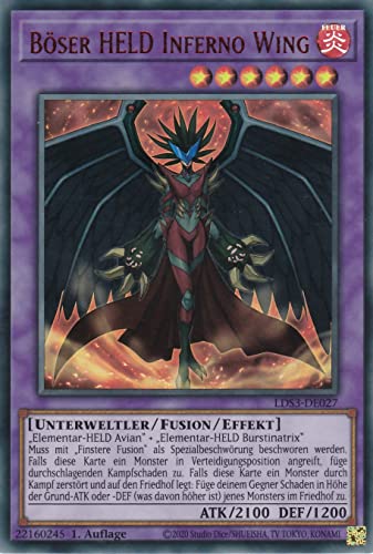 LDS3-DE027 - Böser HELD Inferno Wing - Ultra Rare - Deutsch - 1. Auflage - im Set mit Ultrapro Toploader - Yugioh von TCG