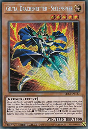 TCG LDS3-DE137 - Giltia, Drachenritter - Seelenspeer - Secret Rare - Deutsch - 1. Auflage - im Set mit Ultrapro Toploader - Yugioh von TCG